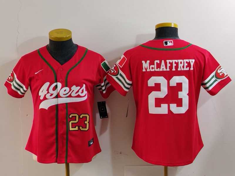 Womens San Francisco 49ers #23 Christian McCaffrey Red Mexico Cool Base Stitched Baseball Jerseys